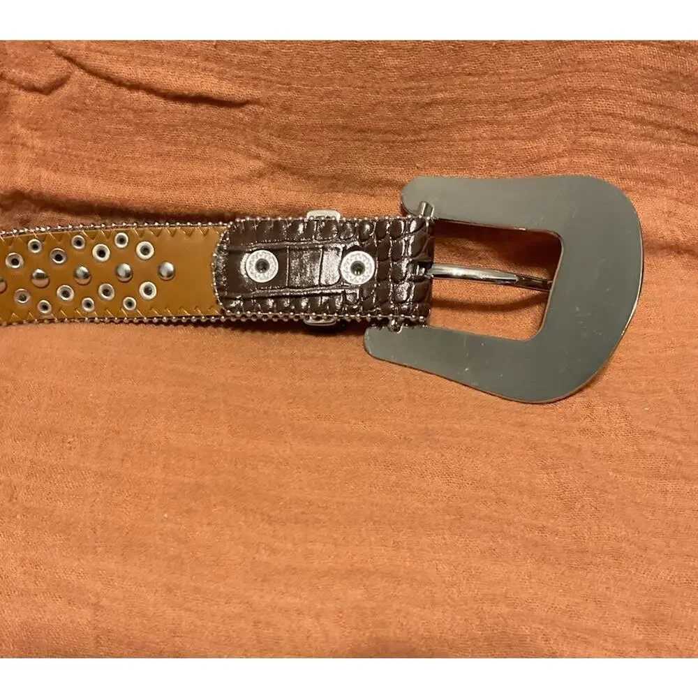 Nocona Pink Heart Rhinestone Leather Belt Girls Western Alligator Print